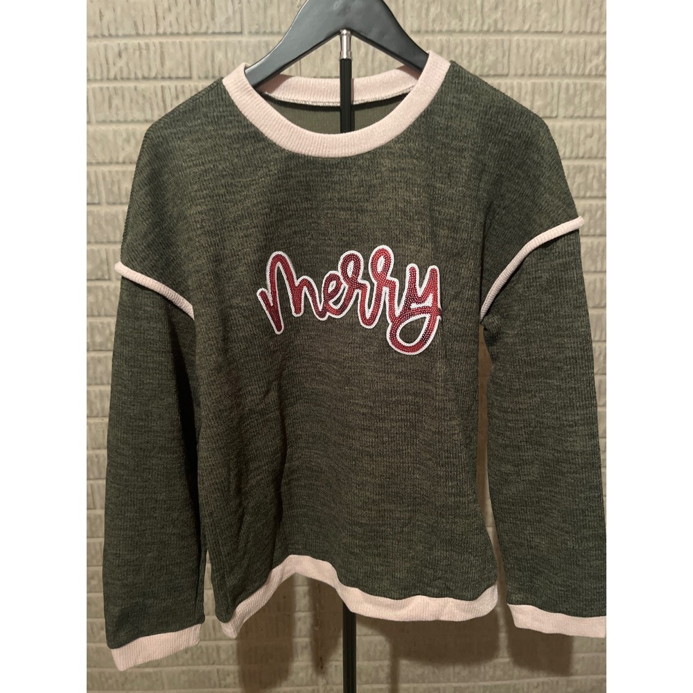 Green Merry Sequin Sweater Pullover‎ Long Sleeve Crew Neck Size M